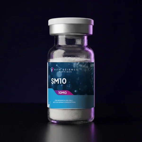 SM10 Acylated Peptide Analogue, 10 mg lyophilized powder in a 3 mL glass vial with a white cap, 99.3% purity by HPLC.